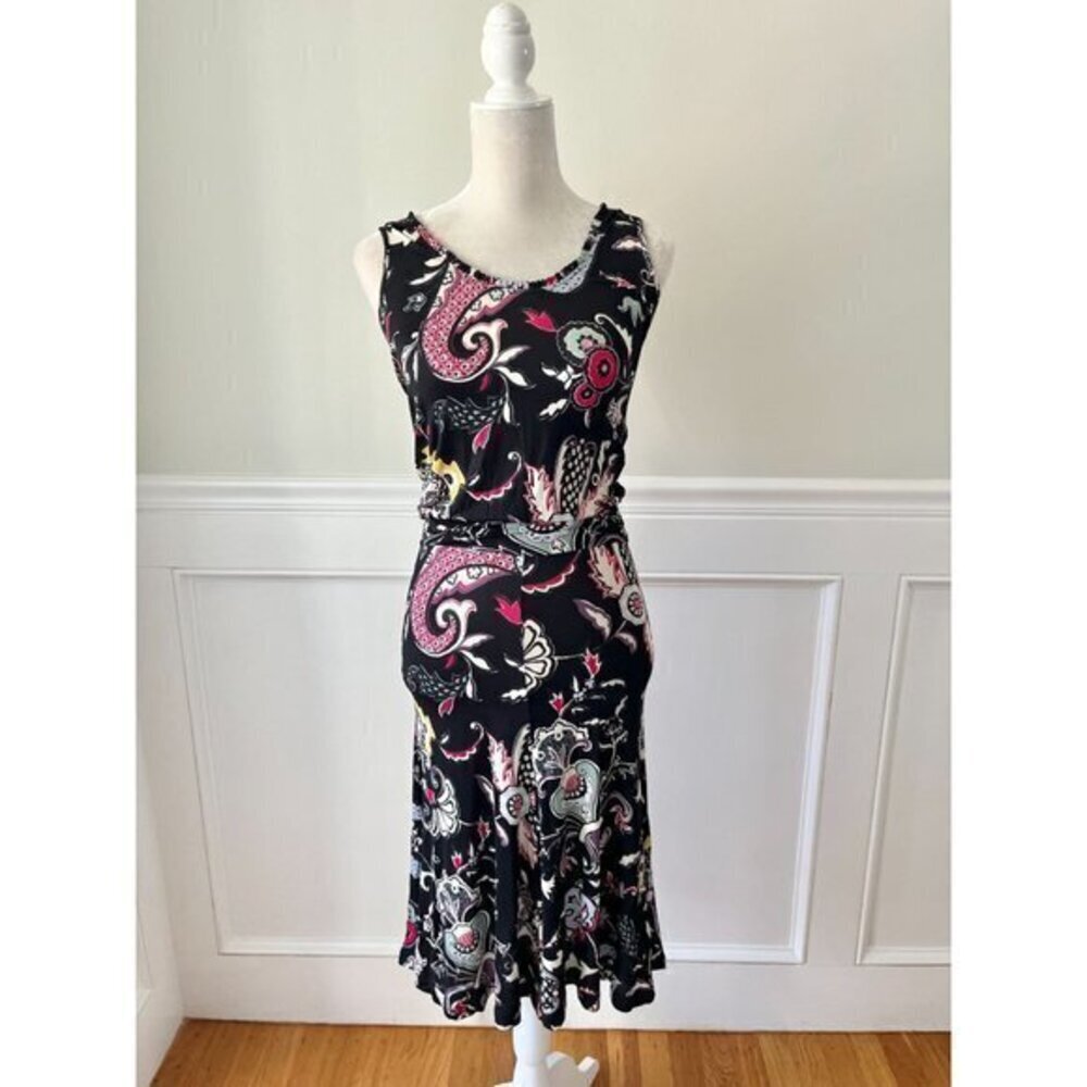Etro Stretch Black Paisley Print Dress 38 2 Italy